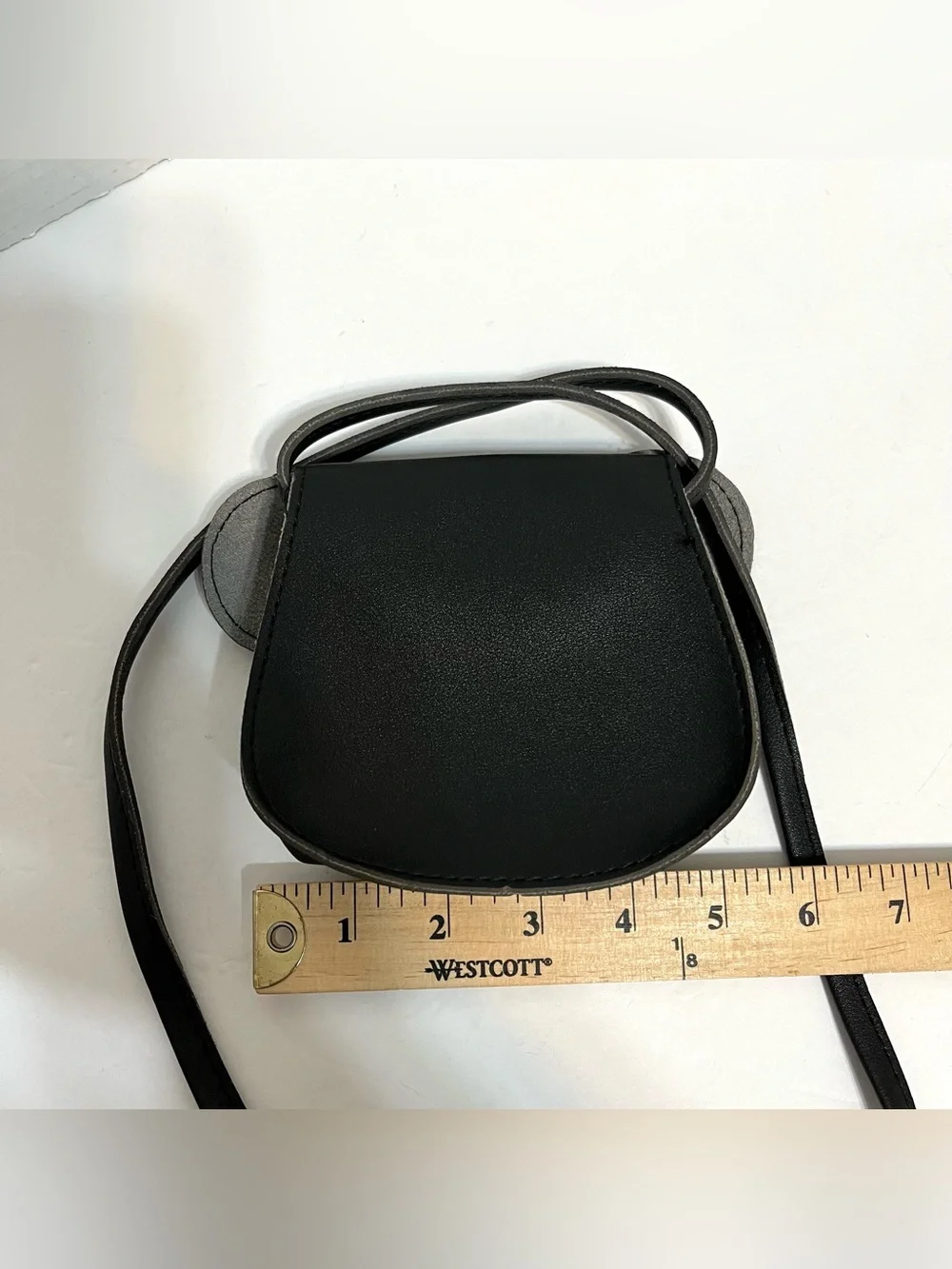 Black Leather Mouse Mini Crossbody Bag with Red Bow